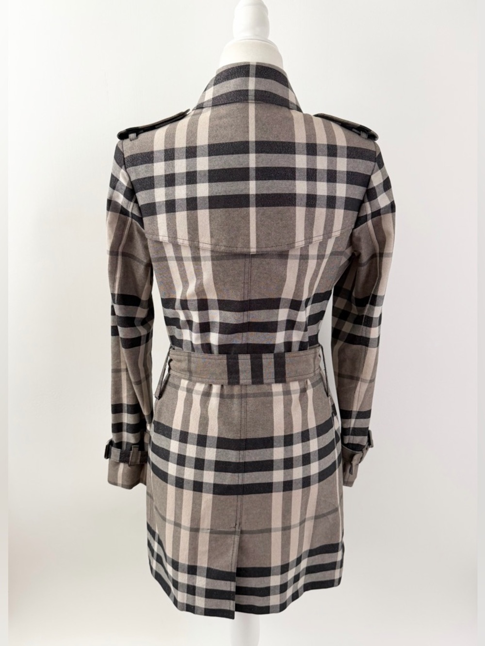 BURBERRY LONDON | Check Plaid Trench Coat Belt Double Breasted Metallic US 8 - Picture 11 of 15